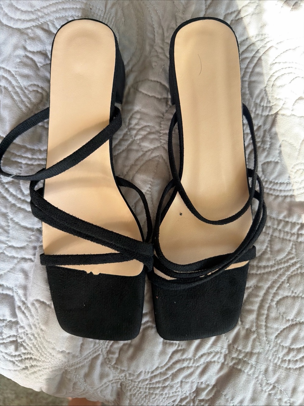 New Women’s Black Strappy Square-Toe Heeled Sandals size 9 - Picture 1 of 4